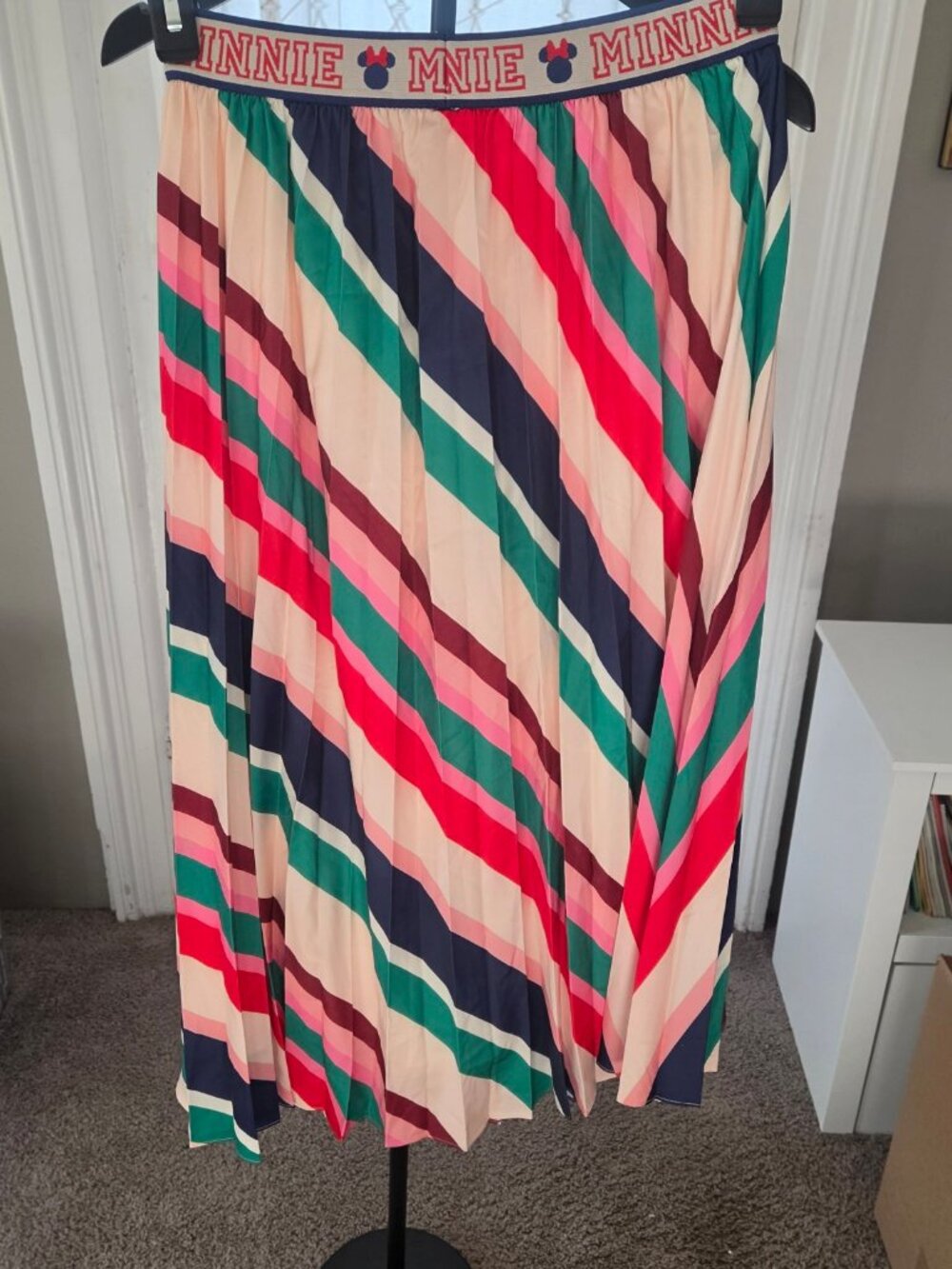 Disney Minnie Majorette Pleated Midi Skirt Multicolor Stripes Size M - Picture 5 of 9